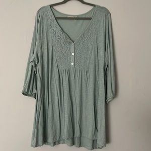 Logo by Laurie Goldstein half button up with mother of pearl buttons and lace